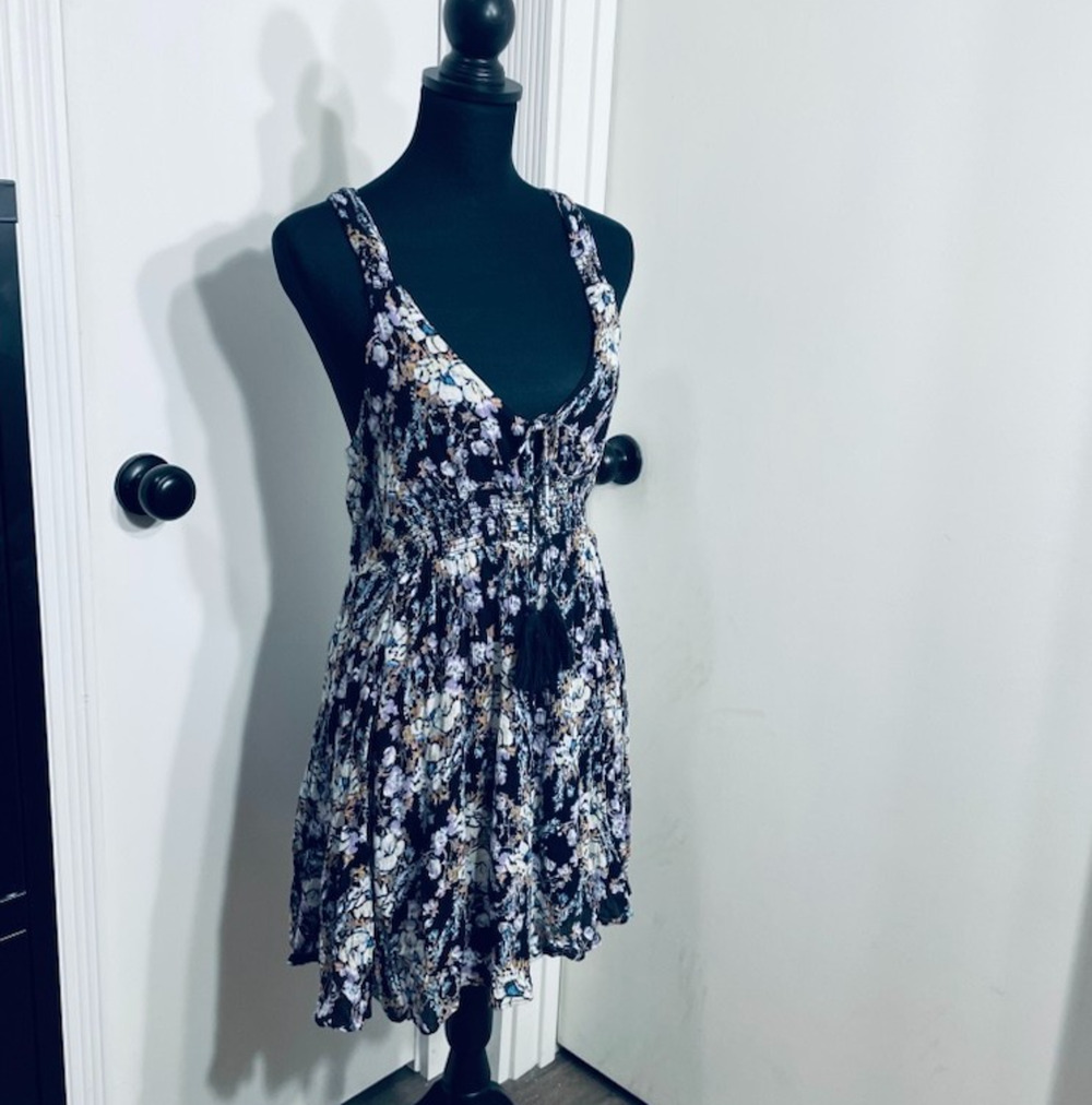 Free People Women's Floral Dress Tassels Halter Boho Summer Size L